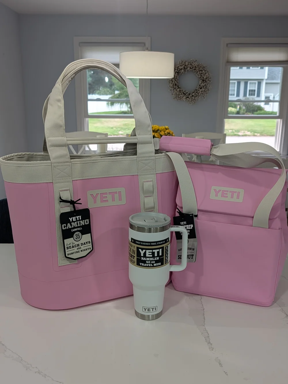 Yeti Camino Carryall 35 in Power Pink/Aspen w/matching Daytrip Cooler & Tumbler
